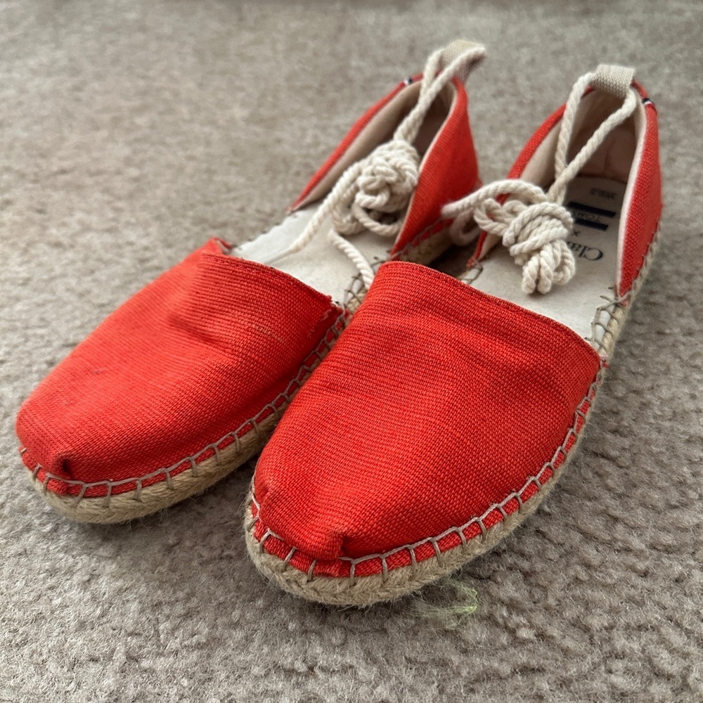 Clare V. x Toms Katalina Red Twill Espadrille 6.5 Beachy Resort Coastal Casual